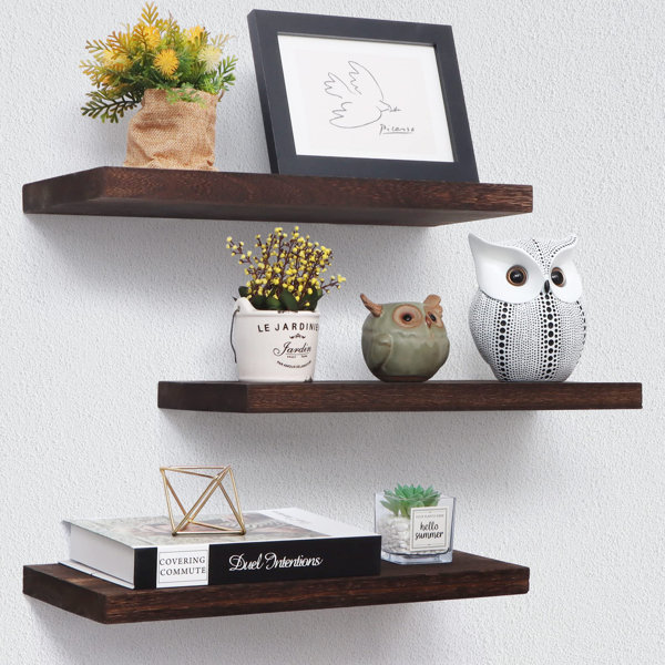 Millwood Pines Aubrette 3 Piece Solid Wood Wall Mounted Shelves